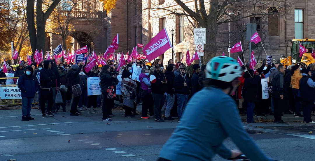 A protest near Queen's Park, Toronto.